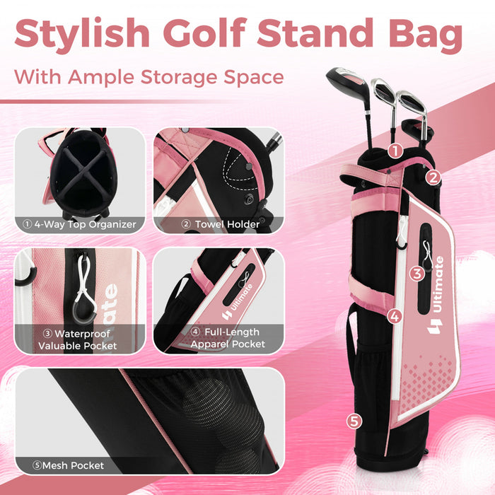Ultimate Kids Golf Practice Set Junior Complete Golf Club Set For Kids Age 8-10 Years Old Pink