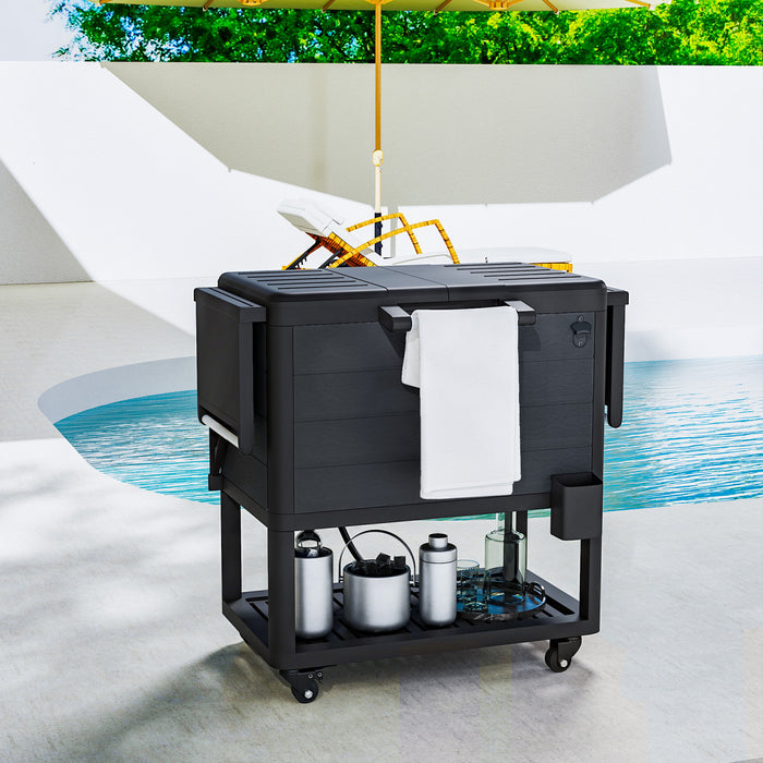 Outsunny Patio Cooler Cart 104 Quart Rolling Ice Chest with Shelves, Black