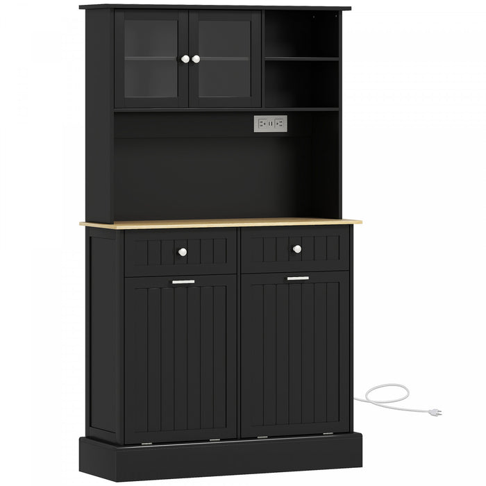 HOMCOM Kitchen Pantry Cabinet, Storage Cabinet w/ Charging Station, Black