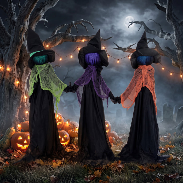 HOMCOM 48\" Holding Hands Witch Trio Stake Halloween Yard Decoration