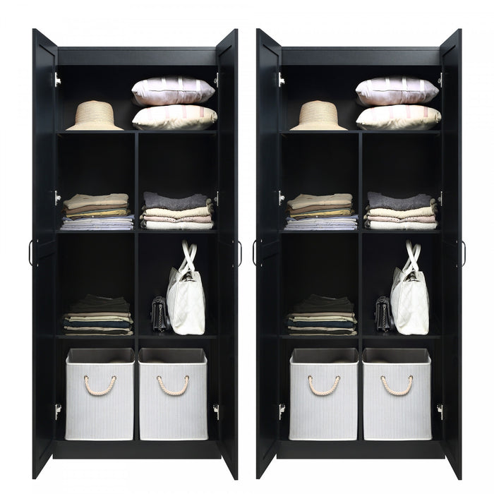 Hopkins Modern 30\" Storage Cabinet in Black (7-Shelf) - Set of 2 Armoire
