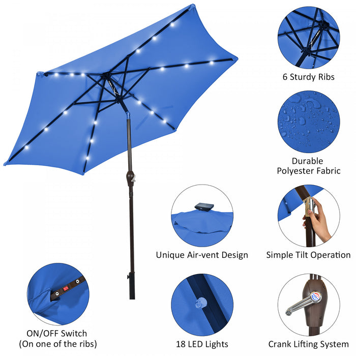 Costway 9' Solar LED Lighted Patio Market Umbrella Tilt Adjustment Crank Lift Blue