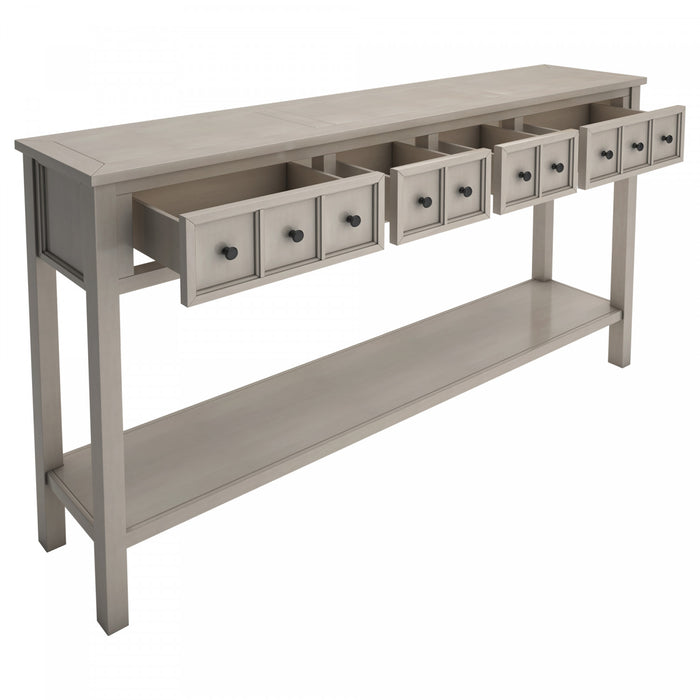 Michael Solid Wood Console Table For Entryway With Storage Drawers And Bottom Shelf - Grey
