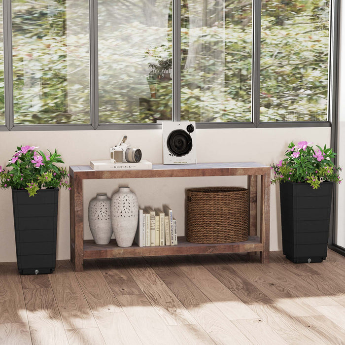 Costway 23\" Tall Planter Set Of 2 For Indoor/ Outdoor Use Large Self-watering Plant Pot Black