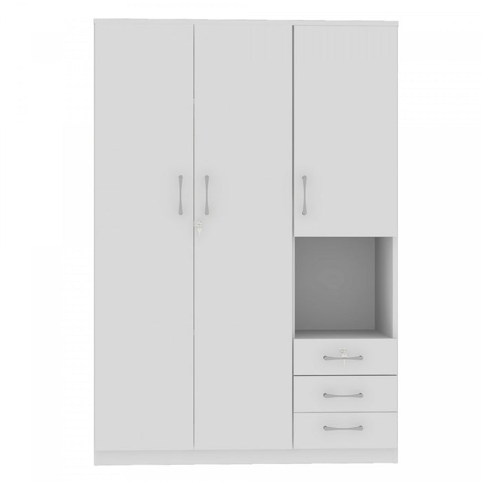 Lydia 47.2\" 2-doors Wooden Wardrobe Storage With Shelves And 3 Drawers, White