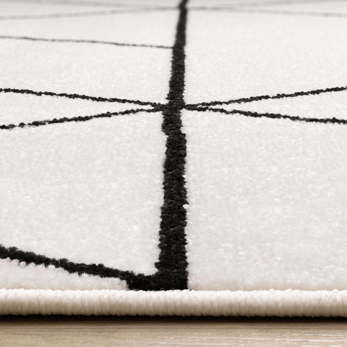 Covington White Black Modern Geometric Trellis Design Rug, 6'7\" x 9'10\" Indoor Area Rug