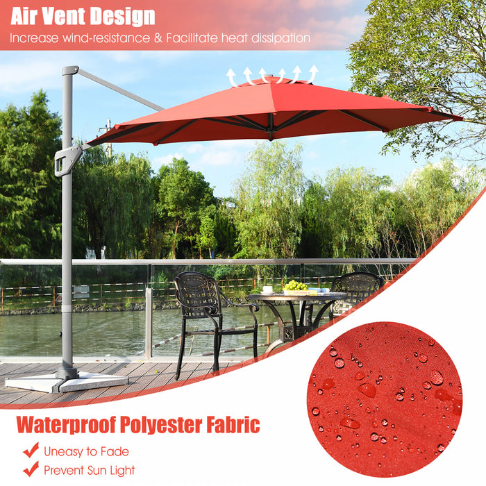 Costway 11ft Patio Offset Umbrella Cantilever Rotation Aluminum Tilt Cross Base Orange