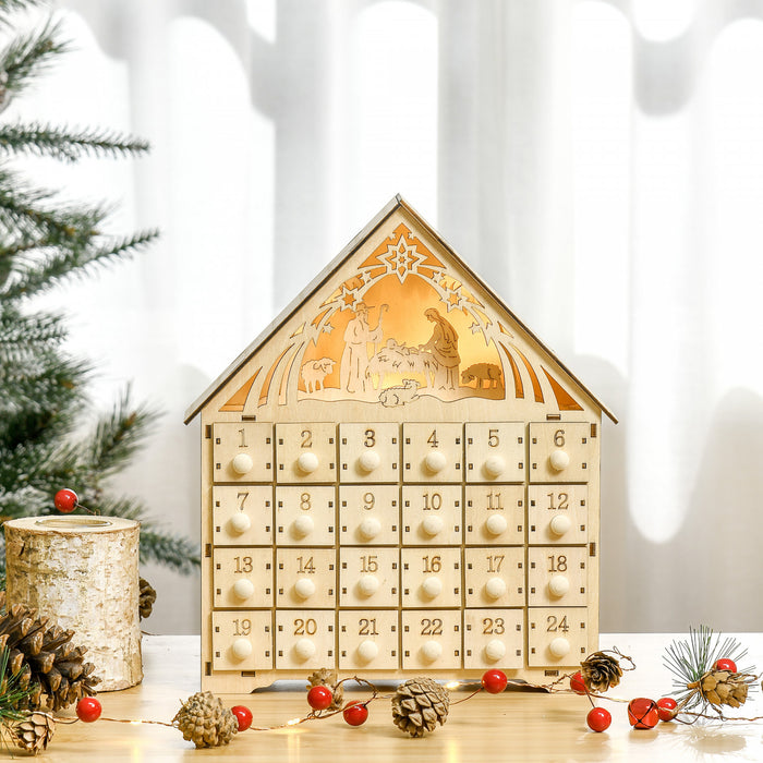 Homcom Christmas Advent Calendar With Countdown Drawers Bible Characters
