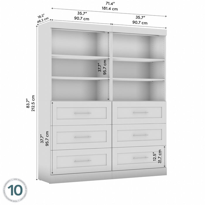 Bestar Pur 72 W Closet Organizer with Drawers - White