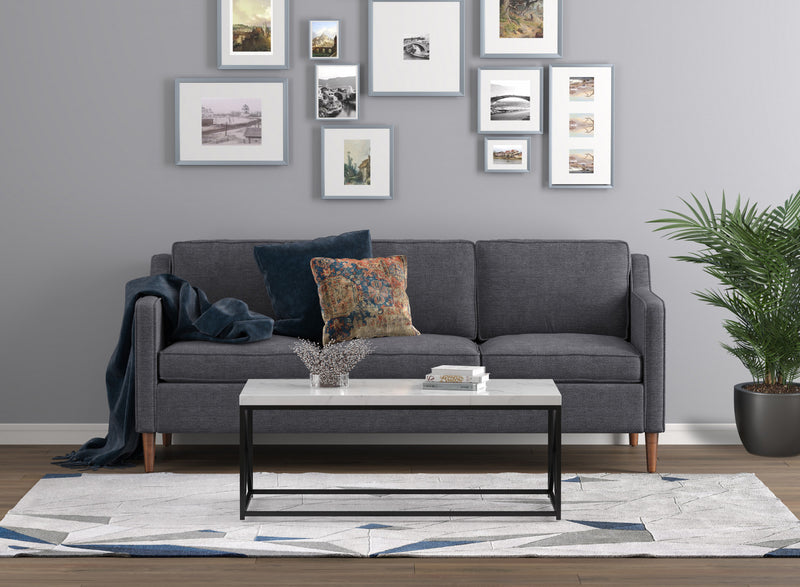 44\" Coffee Table Marble With Black Metal