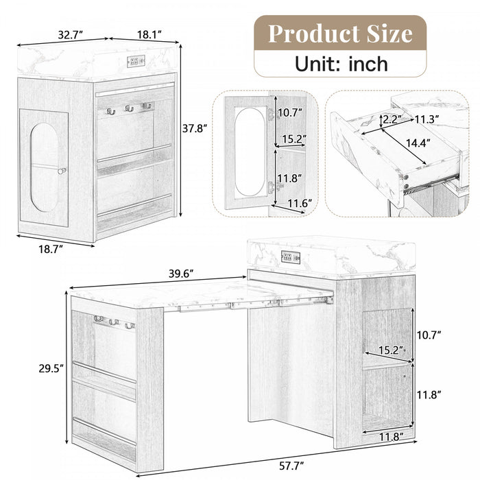 Logan Extendable Dining Table with Folding Top and Storage Drawers,White