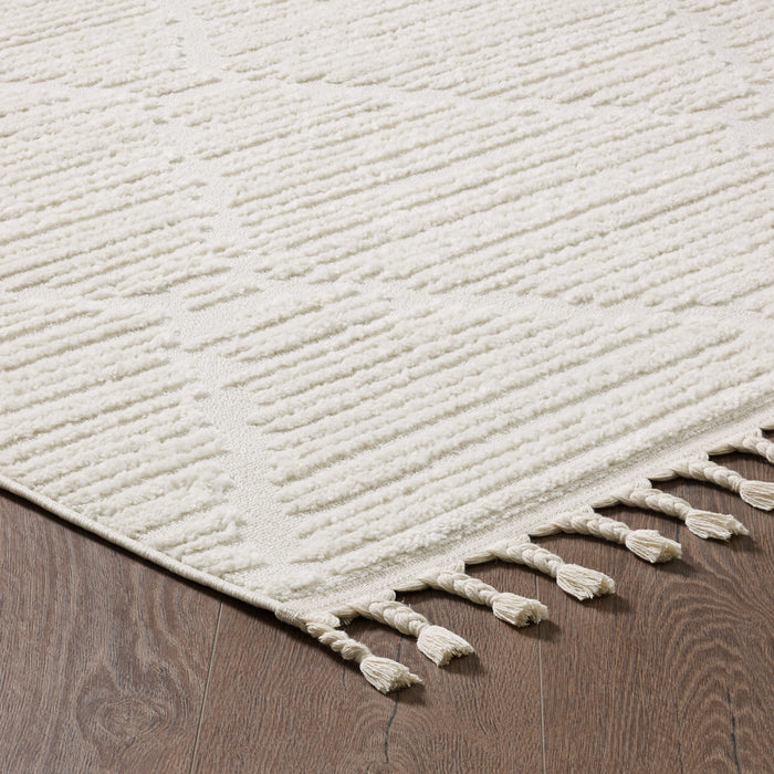 Quinto Lattice Large Cream Shag Area Rug - 7'7\" x 10'