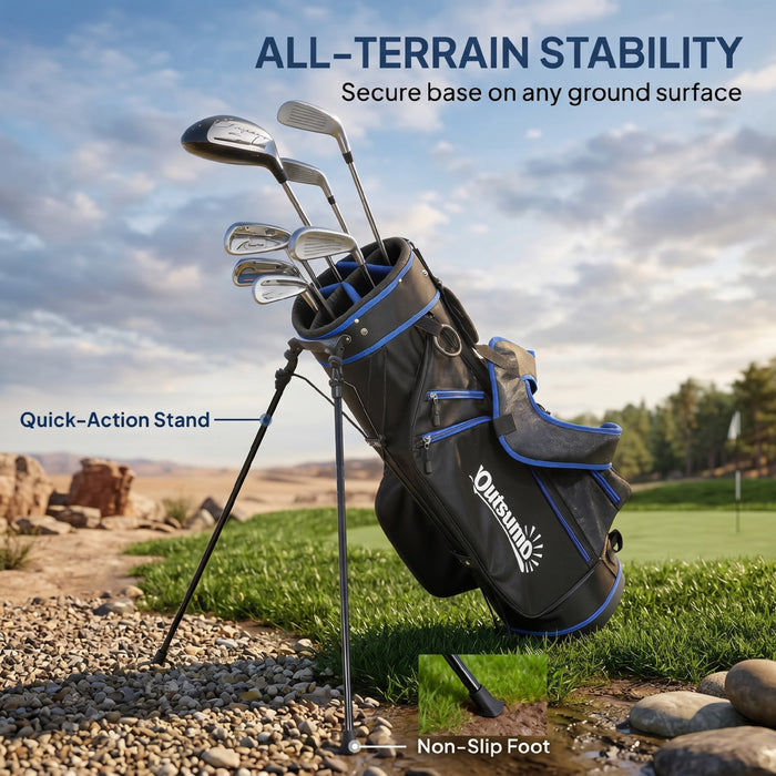Outsunny Ultra-Lightweight Golf Stand Bag with Stable Stand, 6-Way Dividers and Cooler Pocket, All-Weather Men's Golf Club Carrier with Rain Hood for Convenient Carrying, Blue