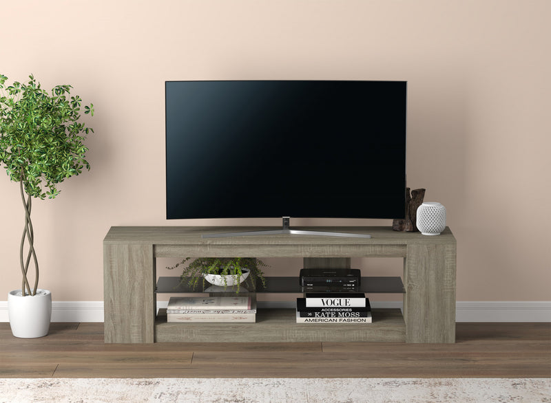 55” TV Stand With 2 Shelves And Tempered Glass - Dark Taupe