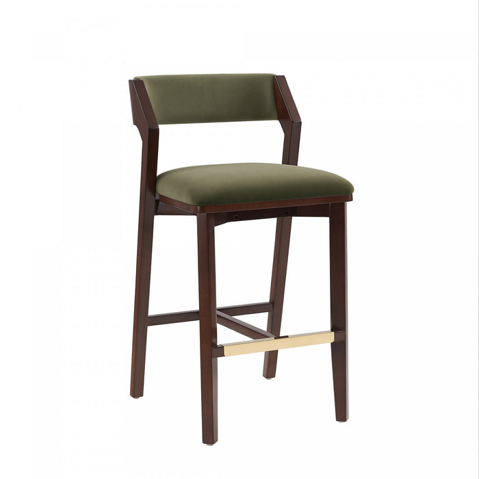 Patricia Modern Wood Upholstered Barstool in Turtle Green - Set of 3