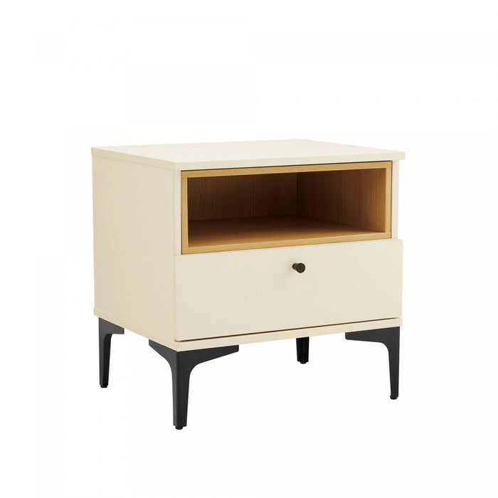 Amara Modern 20\" Nightstand in Cream and Light Oak (1-Drawer) - Set of 2