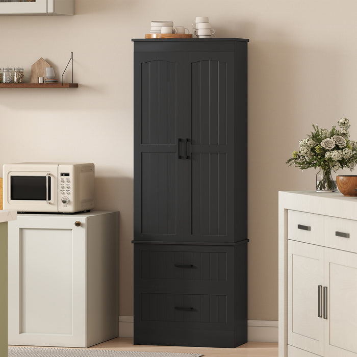 HOMCOM Tall Pantry Cabinet, 67\" Farmhouse Kitchen Storage Cabinet, Black