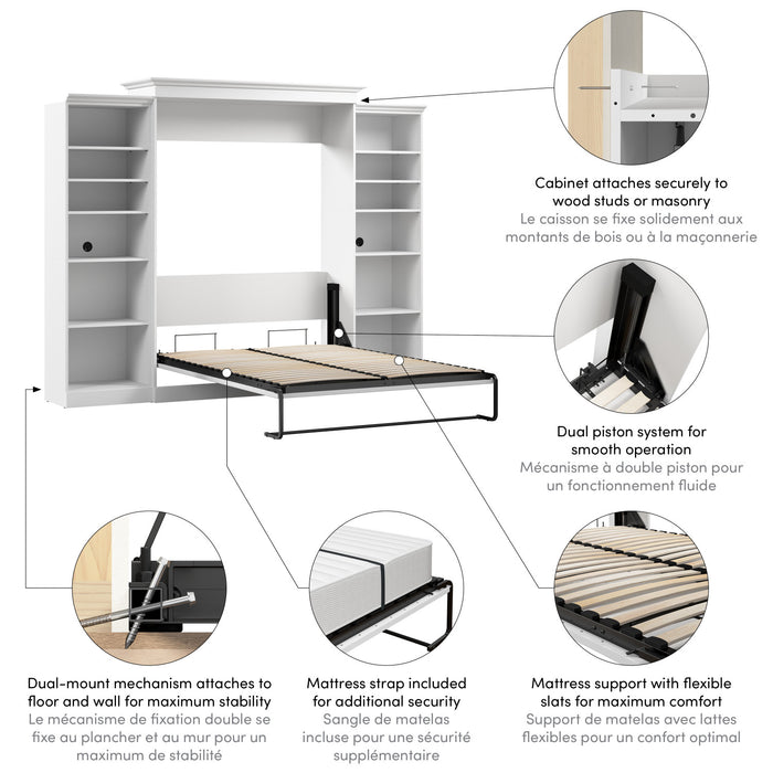 Bestar Versatile Queen Murphy Bed and Two Closet Organizers (115 W) - White