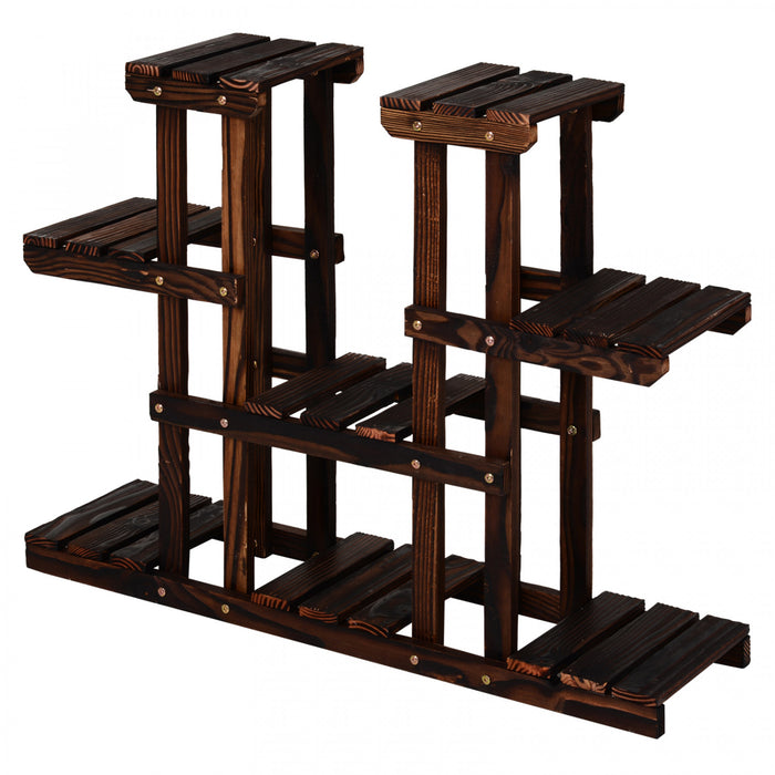 Outsunny 4-tier Plant Stand, Wooden Carbonized Plant Shelf, Flower Pot Holder Display Rack For Indoor Outdoor Patio Garden