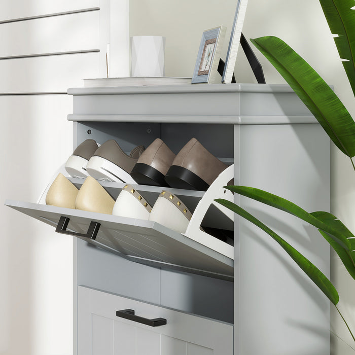 HOMCOM Narrow Shoe Cabinet for Entryway with Flip Drawers Adjustable Shelf