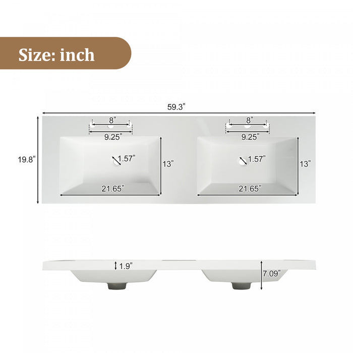 Weston 59.3-Inch Double Sink Floating Bathroom Vanity with Smart Storage, Natural