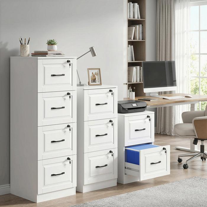 HOMCOM 4 Drawer File Cabinet with Lock, Vertical Filing Cabinet, White
