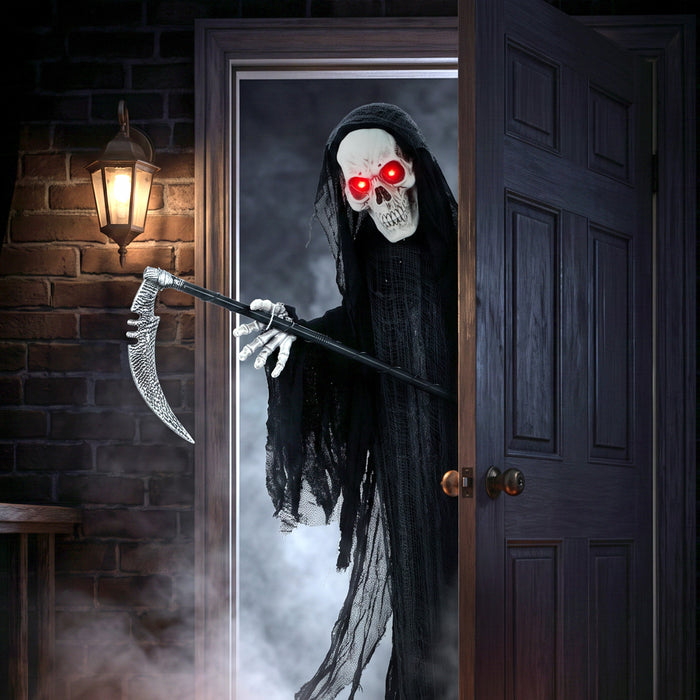 HOMCOM 6FT Life Size Halloween Animatronic Grim Reaper Halloween Decoration