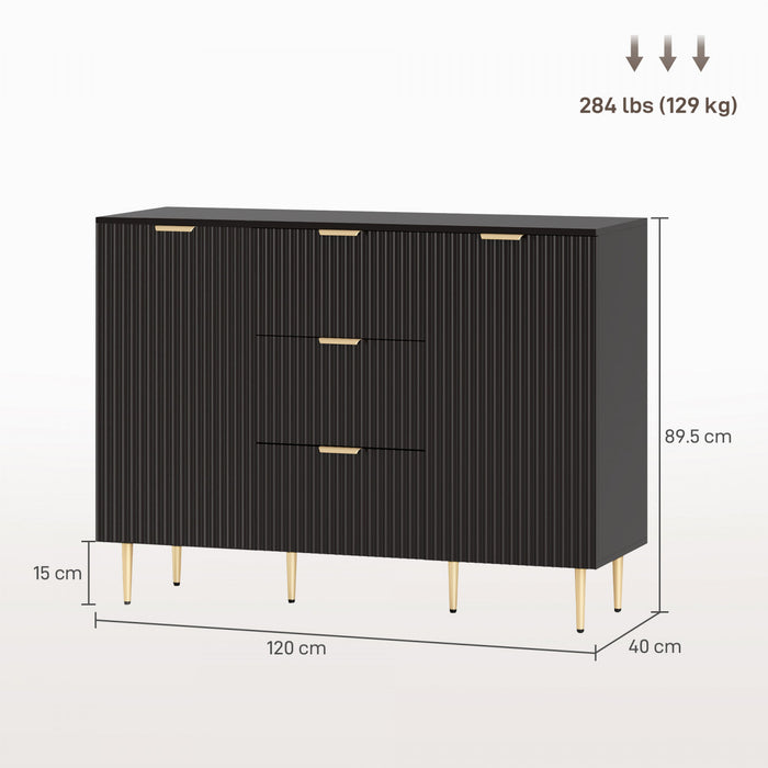 HOMCOM Sideboard Buffet Cabine w/ 3 Drawers and Adjustable Shelves, Black