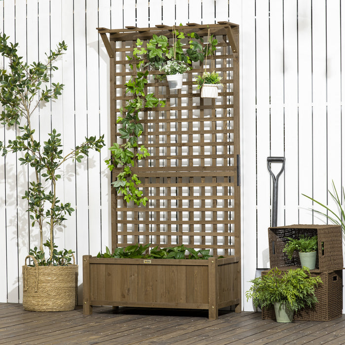 Outsunny Raised Garden Bed, Wood Planter With Trellis For Vine Climbing, Privacy Screen Planter Box To Grow Vegetables, Herbs, And Flowers For Backyard, Patio, Deck, Coffee