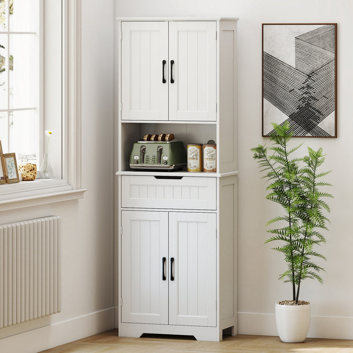HOMCOM Pantry Cabinet with Small Open Counter, Buffet with Hutch, White