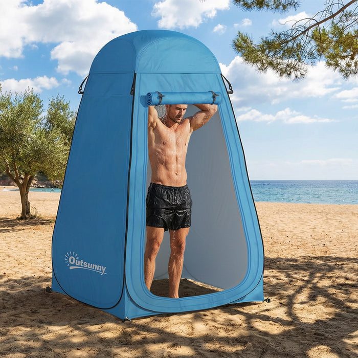 Outsunny Pop Up Shower Tent, Outdoor Privacy Changing Dressing Room, Blue