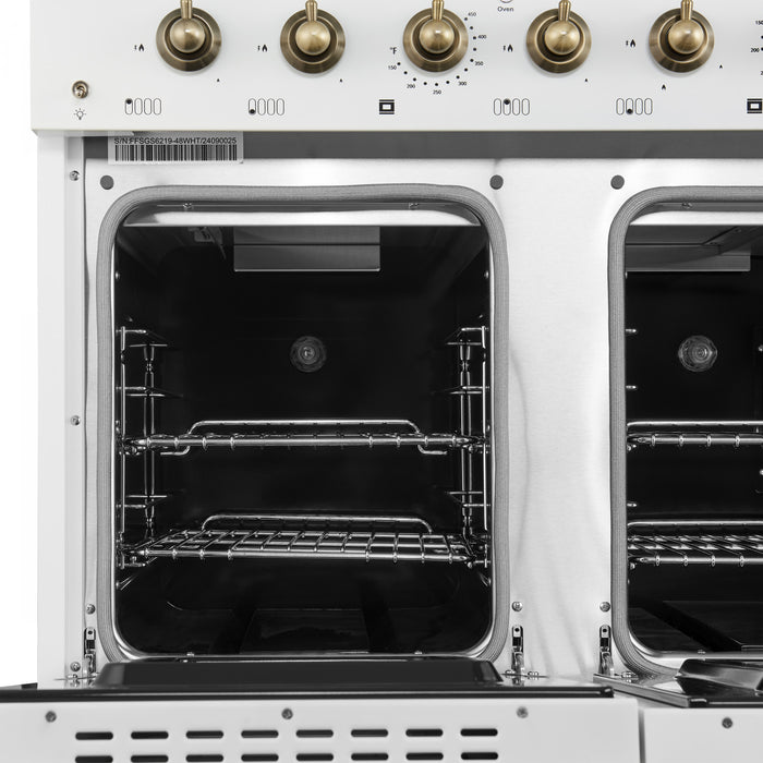 Forno Antico 48\" Gas Range, White, Double Ovens, -FFSGS6219-48WHT