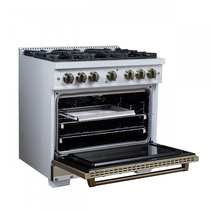 Forno Ambassador 36\" Gas Range in White, 6 Sealed Burners, 5.2 Cu.Ft. Oven - FFSGS6299-36CPWHT