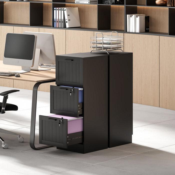 HOMCOM 3 Drawer File Cabinet with Lock Filing Cabinet for A4 Letter Black