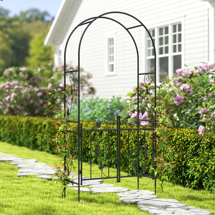 Outsunny 7ft Steel Garden Arch With Double Gate, Garden Arbor Trellis Black