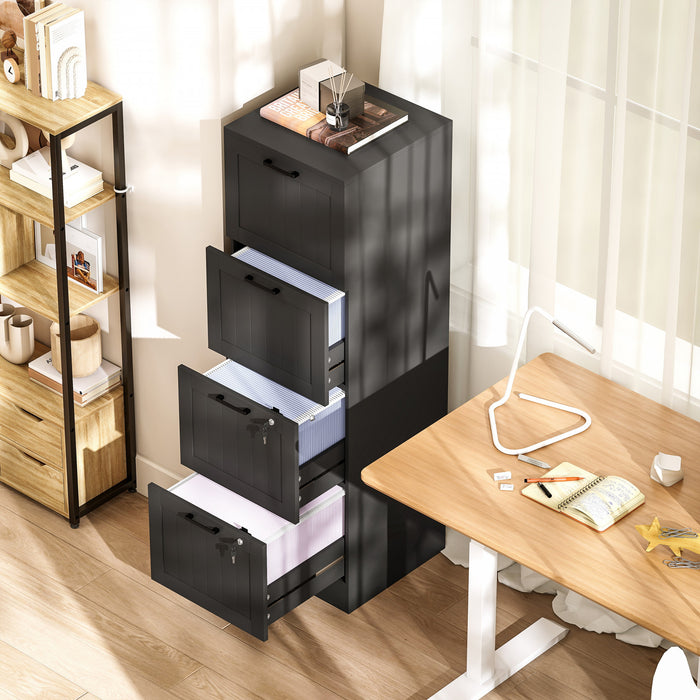 HOMCOM 4 Drawer File Cabinet with Lock Filing Cabinet for A4 Letter Black