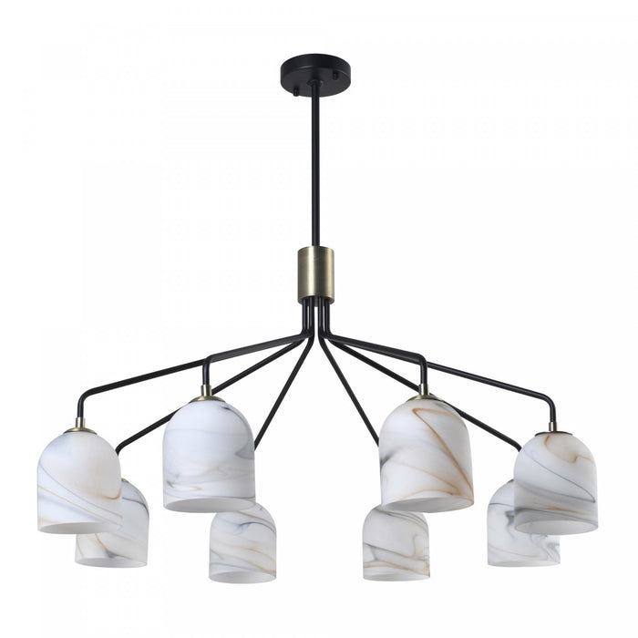 Crema 8 Light Chandelier 34.25\", Black, Brushed Brass With Alabaster Style Glass