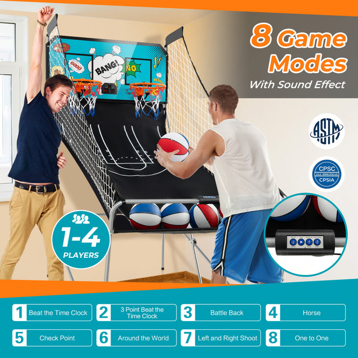 Costway Dual Shot Basketball Arcade Game With 8 Game Modes Electronic Scoring Green