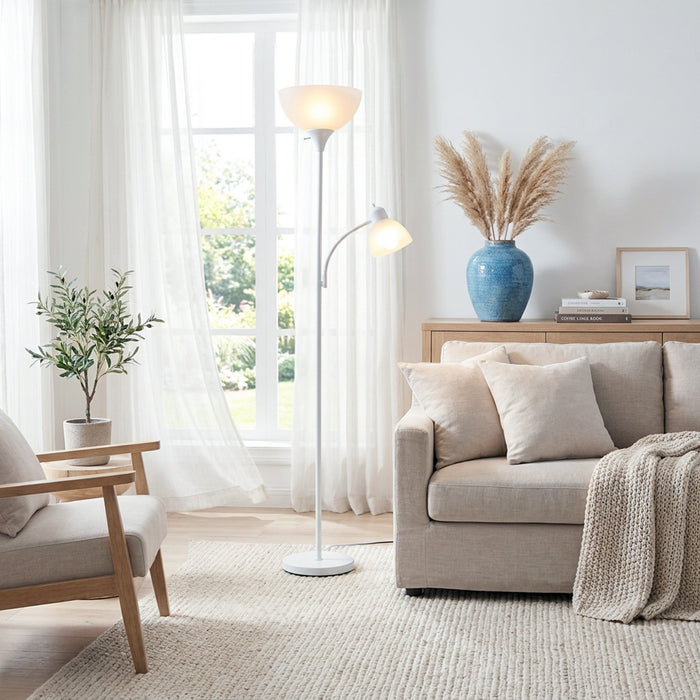 Ardelo Floor Lamp w/ Gooseneck Reading Light, Snow, 71.5\"H
