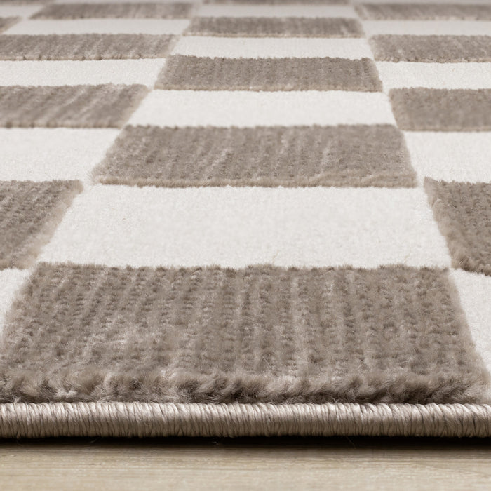 Leopold Checkered Brown White Geometric Area Rug - 7'10\" x 10'6\"