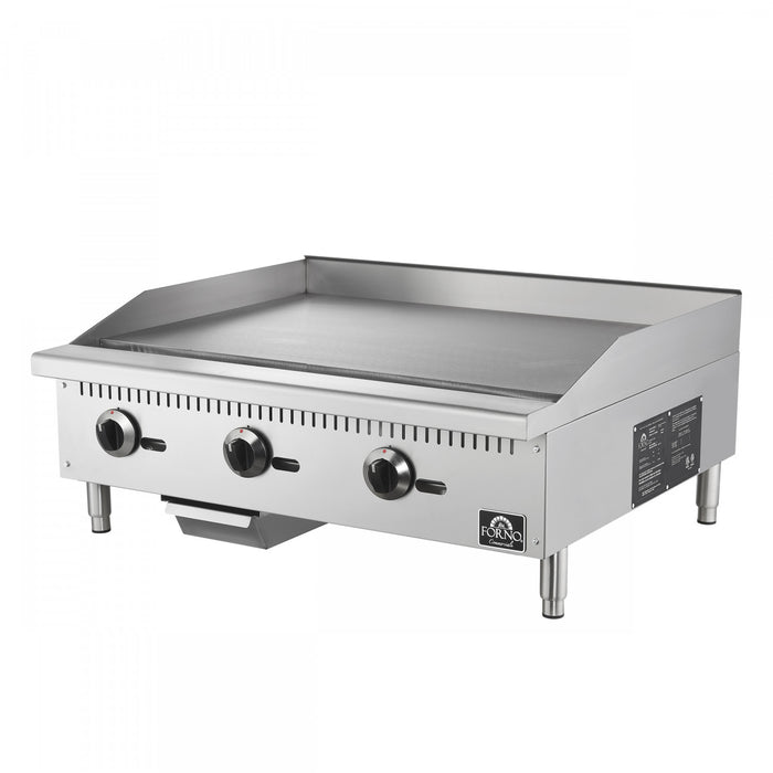 FORNO Commerciale 36 Inch Gas Griddle, 3 Burners, 90,000 BTUs, Stainless Steel - FCMGG0055-36