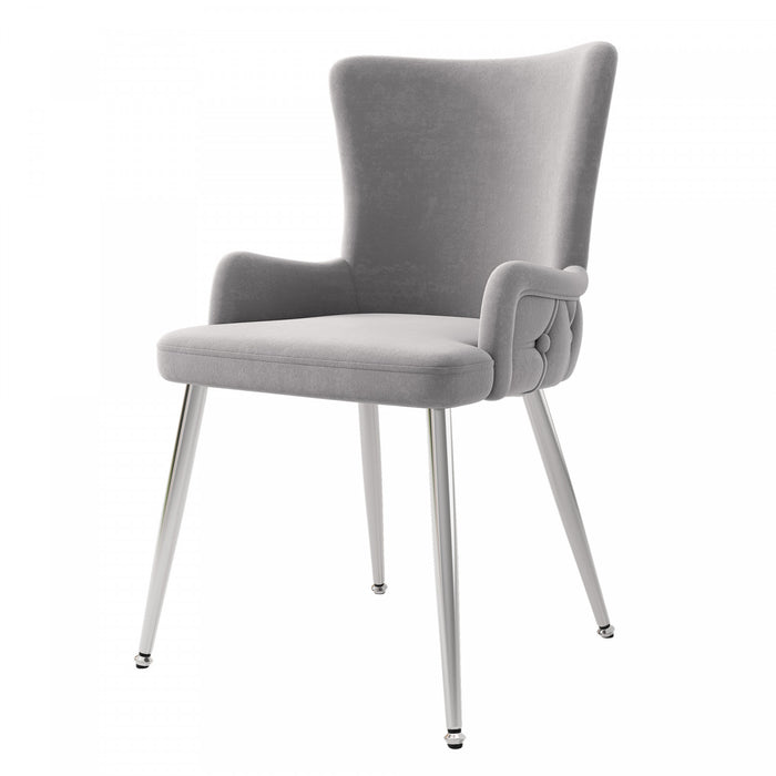 Luna Velvet Dining Chairs with Tufted Upholstered and Gold Metal Legs Set of 6, Grey
