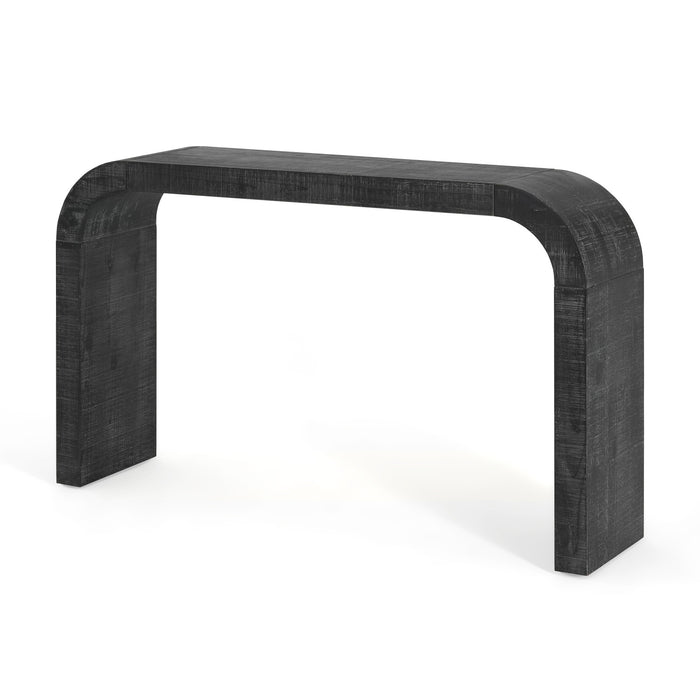 Cedar 52 Inch Wood Console Table with Curved Edge and Distressed Finish, Black