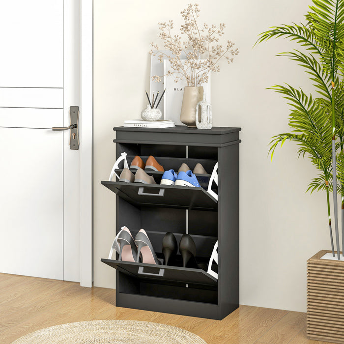 HOMCOM Narrow Shoe Cabinet for Entryway with Flip Drawers Adjustable Shelf