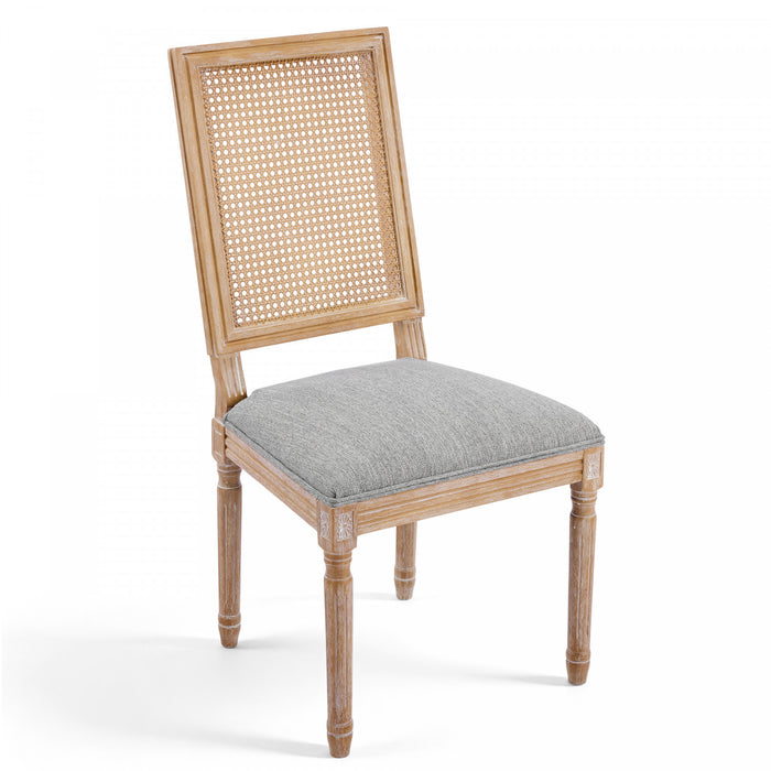 Oliver Solid Wood Rubberwood Dining Chair Set of 2 with Upholstered Seat Cane Backrest and Fluted Legs,Green