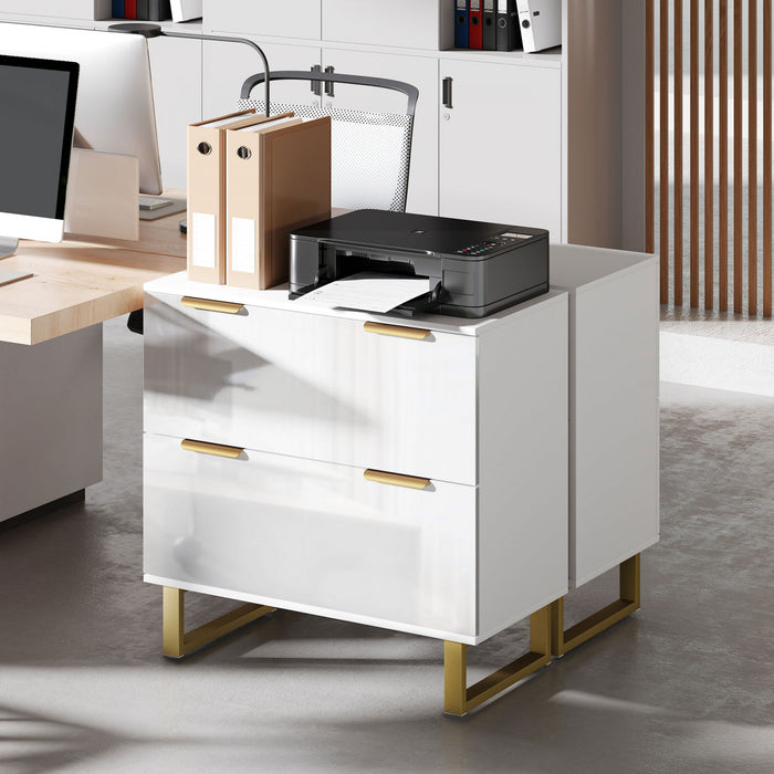 HOMCOM 2 Drawer File Cabinet Lateral Filing Cabinet High Gloss White