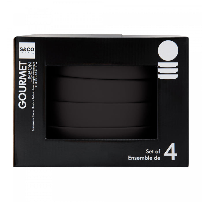 S&CO Gourmet Lisbon Set of 4 Black Stoneware Pasta Bowls