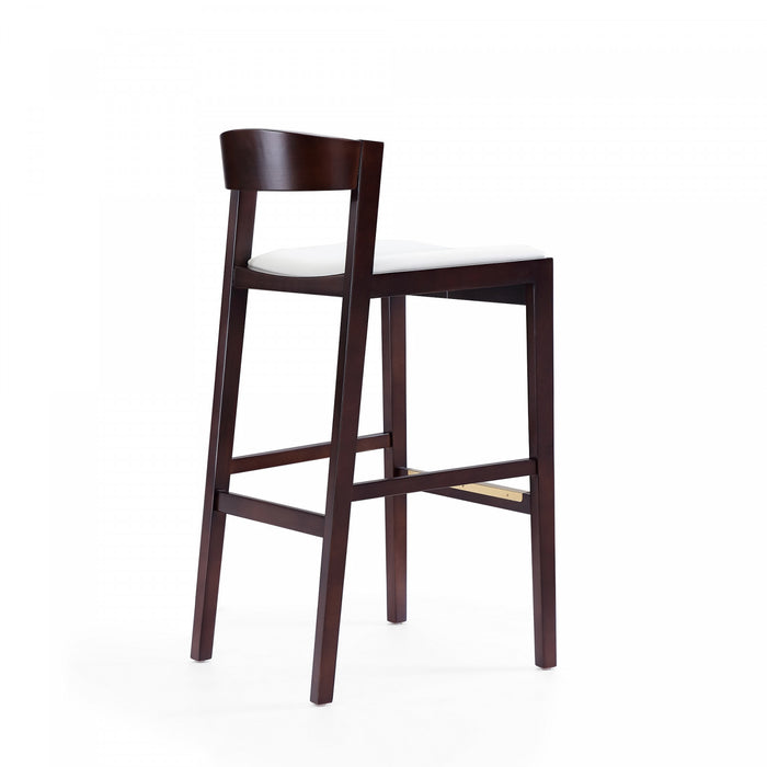 Klismos Mid-Century Modern Wood Upholstered Barstool in Ivory - Set of 3