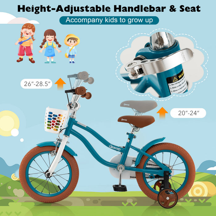 Costway 14\" Kid's Bike With Removable Training Wheels & Basket For 3-5 Years Old Blue