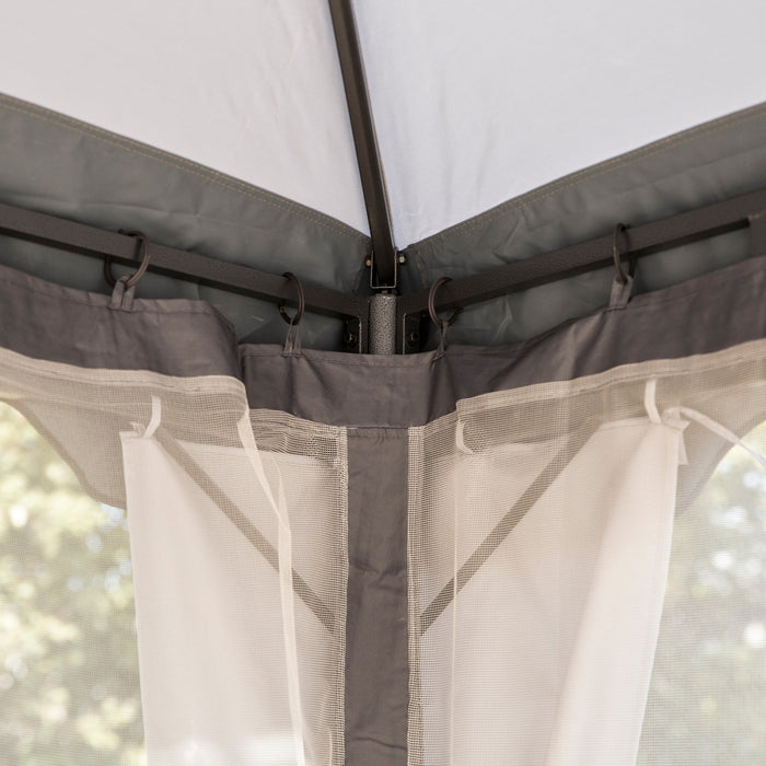 Outsunny 12' X 10' 2-tier Outdoor Gazebo Canopy Tent For Patio With Zippered Mesh Sidewalls, Solid Steel Frame, Arched Roof, Grey